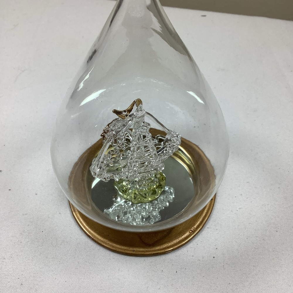 Spun Glass Sailboat Teardrop‎ Dome Ornament Mirror Base Gold Accent